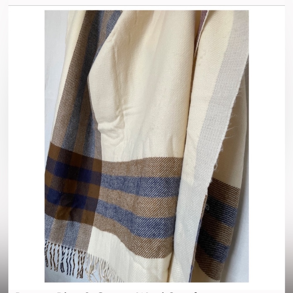 Brown, Blue & Cream Wool Scarf